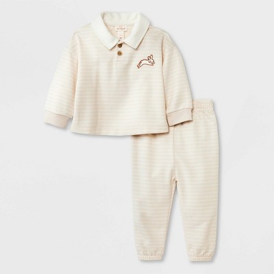 Image of Baby French Terry Bunny Graphic Streetwear Top & Bottom Set - Cat & Jack™ Cream 0-3M