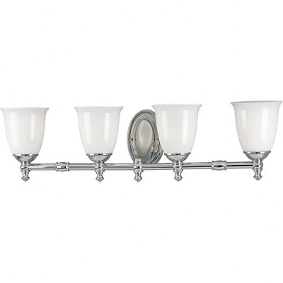 Progress Lighting, Victorian Collection, 4-Light Bath Fixture, Polished Chrome, Triplex Opal Glass Shade