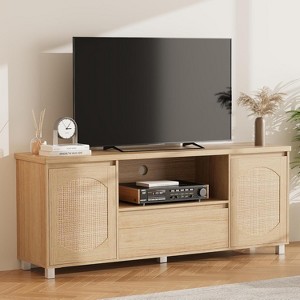 TV Stand for TV up to 70'', Rattan Entertainment Center with Doors and Adjustable Shelves, Stable Legs, TV Media Console Table for Living Room - 1 of 4