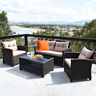 4 Pcs Ratten Outdoor Wicker Sofa Set Patio Furniture Clearance Table And Chairs 