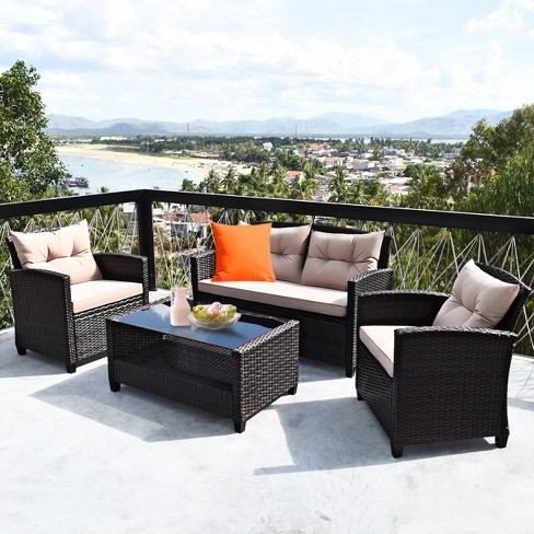 Costway 4 pc 2025 rattan patio furniture set