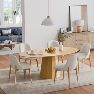 Spassway 67"L*33.5"W*30"H Oak Wood Dining Table for 6 People with Solid Wood Pedestal Kitchen Table for Living Room Dining Room - 1 of 4