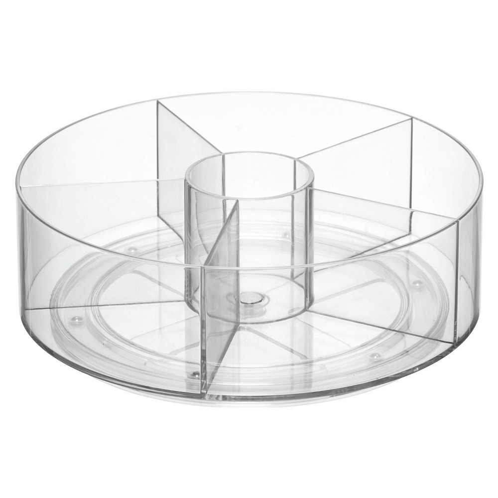 iDESIGN Cabinet Binz Divided Rotating Turntable Tea Packet Organizer Clear: Plastic Kitchen Storage, 9"x9"x3"