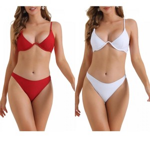 INSPIRE CHIC Women's Halter Underwire Adjustable Spaghetti Straps Triangle Bottoms Swimwear Bathing Bikini Suits 2 Sets - 1 of 4