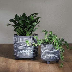 NAYSAYE Home Decor Geometric Look Ceramic Footed Planter Set for Indoor Living Room Display, Black, 8"*8"*8" - 1 of 4
