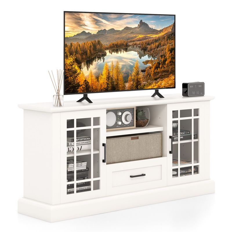 63-Inch Modern TV Cabinet TV Console Table w/ 2 Side Cabinets & Drawer Suits 70” Televisions Farmhouse Style Black\White, 1 of 11