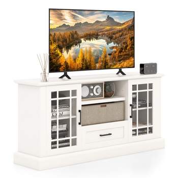 63-Inch Modern TV Cabinet TV Console Table w/ 2 Side Cabinets & Drawer Suits 70” Televisions Farmhouse Style Black\White
