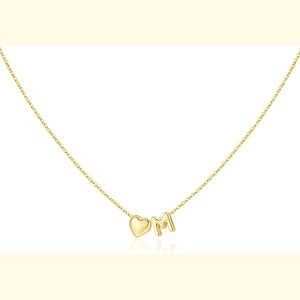 Heart Initial Necklace 14K Gold Plated Christmas Stocking Stuffer for Teens M - 1 of 4