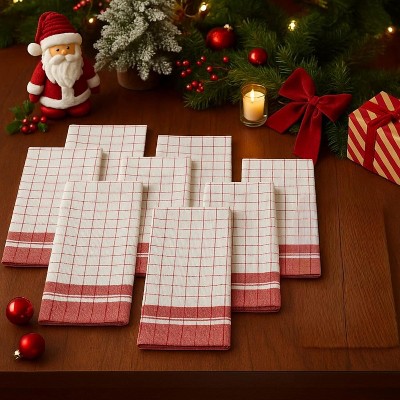 Folkulture Christmas Kitchen Towels, Set of 8 (28" x 20") 100% Cotton Dish Towels as Christmas Gift Set for Mom (Heritage Red)