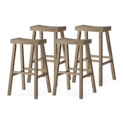 Maven Lane Vincent Backless Rectangular Saddle Kitchen Stool with Rustic Wood Top Seat, Set of 4