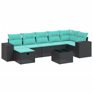 vidaXL 8 Piece Patio Sofa Set with Cushions Black Poly Rattan - 1 of 4