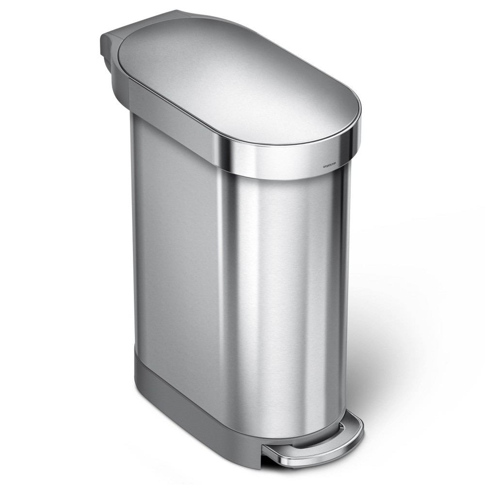 simplehuman 45L Slim Liner Rim Kitchen Step Trash Can Stainless Steel