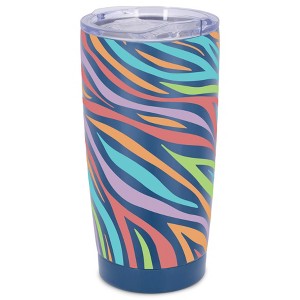 Elanze Designs 20 oz Stainless Steel On the Go Insulated Travel Tumbler With Push Top Lid, Rainbow Zebra Print Blue - 1 of 4