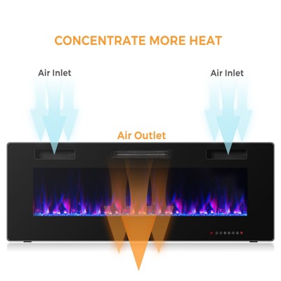 50" Black Wall Mounted Electric Fireplace with Remote Control