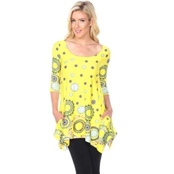 Women's 3/4 Sleeve Printed Erie Tunic Top with Pockets - White Mark