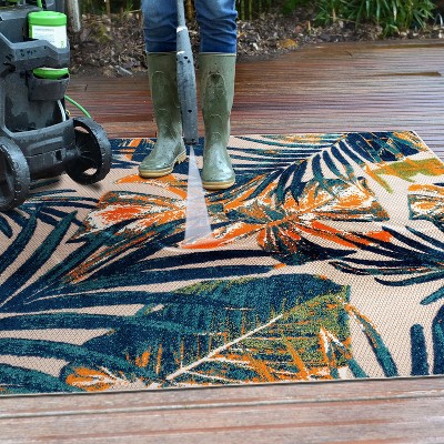 Tropical Floral Leaves Multi 5' x 7' Flat Woven Area Rug