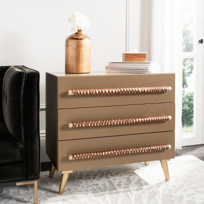 Raquel Light Brown and Gold 3-Drawer Chest