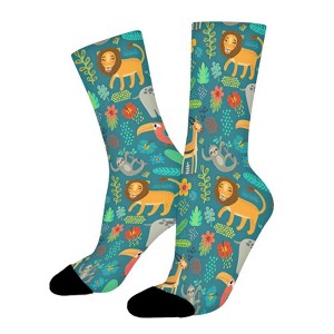 Jungle Animals Plants Women Printed Crew Socks Funny Funky Socks Soft Polyester Novelty Gifts for Artists Men - 1 of 1