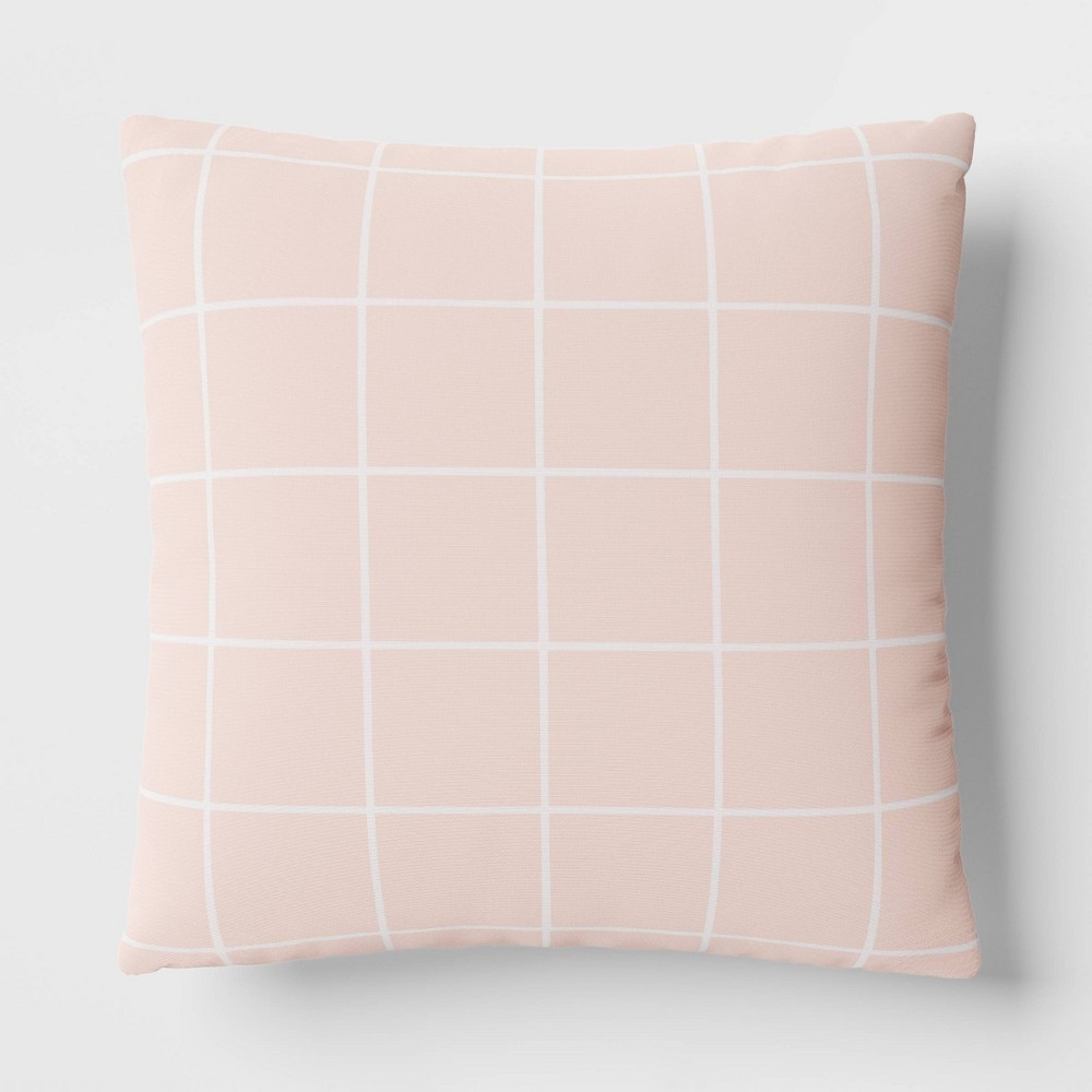17"x17" Grid Square Outdoor Throw Pillow Pink - Room Essentials™: UV & Weather-Resistant, Geometric Pattern, Recycled Material