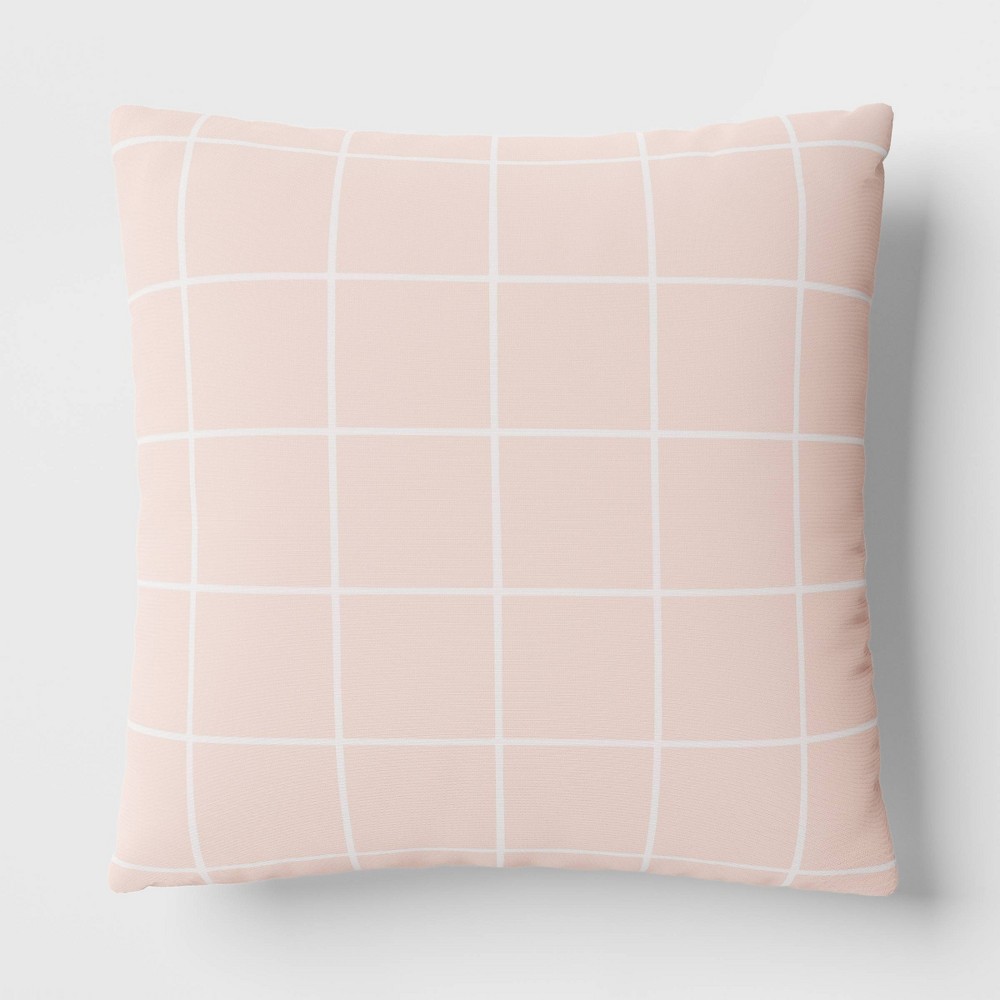 Photos - Pillow 17"x17" Grid Square Outdoor Throw  Pink - Room Essentials™: UV & Wea