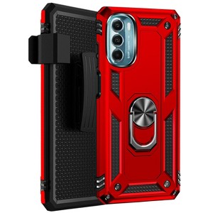 SAHARA - Raider Series Heavy Duty Kickstand Case with Belt Clip for Motorola Moto G 5G 2023 - Red - 1 of 4