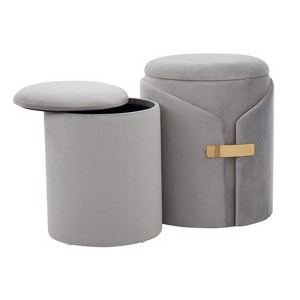 Sapphtopaz 2PCS Modern Nesting Ottoman Set with Storage Velvet Upholstered Pouf with Gold Metal Accent Small Foot Stool for Living Room,Entryway - 1 of 4