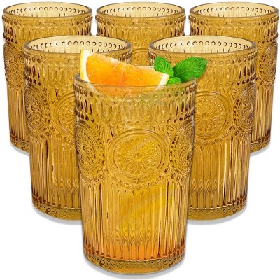 Kate Aspen 10oz Textured Beaded Amber-Colored Glasses (Set of 6)