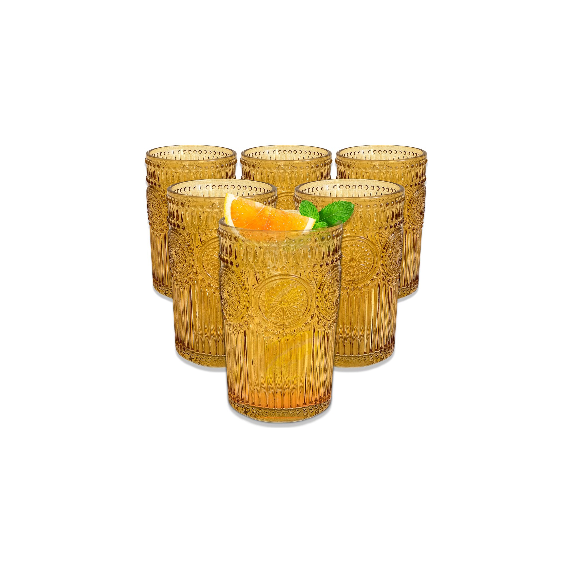 Kate Aspen 13 oz. Vintage Textured Amber Drinkware (Set of 6) | 27203AM