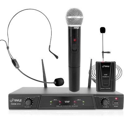 Pyle VHF Dual Frequency Wireless Microphone Receiver System PDWM2115 with Handheld, Headset & Lavalier Mics