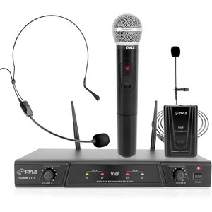 Pyle VHF Dual Frequency Wireless Microphone Receiver System PDWM2115 with Handheld, Headset & Lavalier Mics - 1 of 4