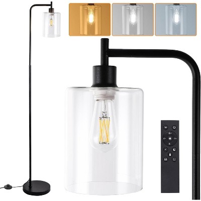 Industrial Floor Lamp with Glass Shade, Tall Standing Lamp with LED Bulbs & Adjustable Color Temperature for Living Room, Bedroom, Office