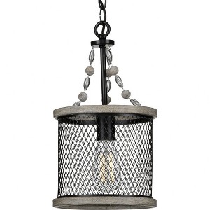 Progress Lighting Austelle 1-Light Mini-Pendant, Antique Bronze, Mesh Shade. Elegant design with wooden bead accents. Easy assembly. - 1 of 3
