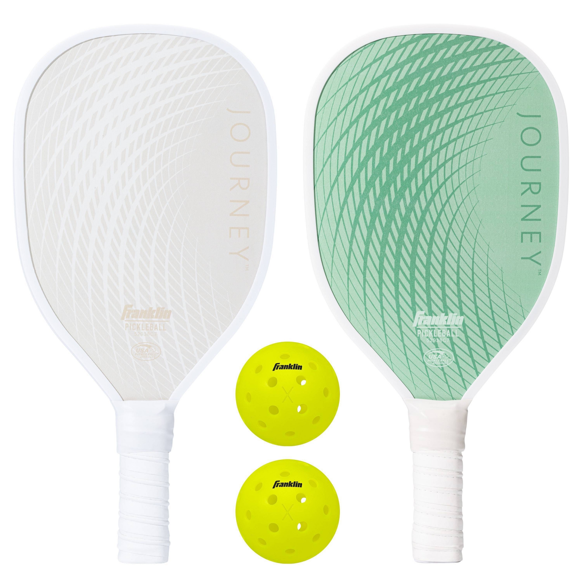 Franklin Sports 2 Player Pickleball Paddle Set in Mesh Bag - Green/Beige