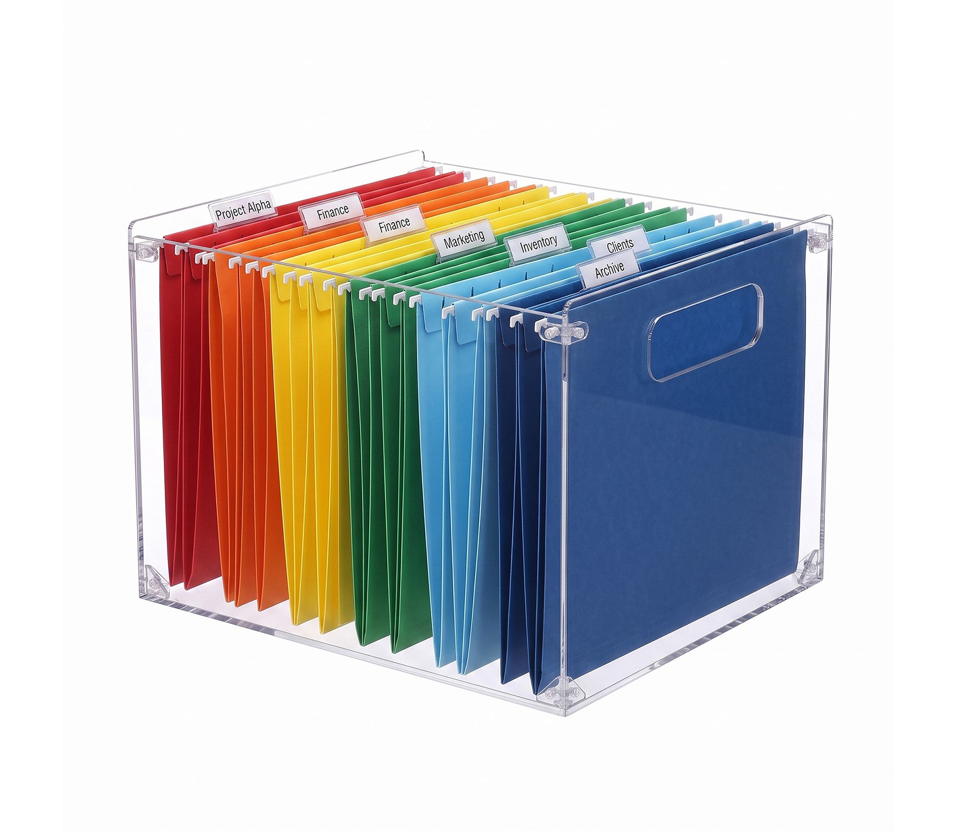 Clear Acrylic Assemble‑Style File Storage Box, Multi‑Purpose Desktop Organizer with Built‑in Carry Handles for Office Home