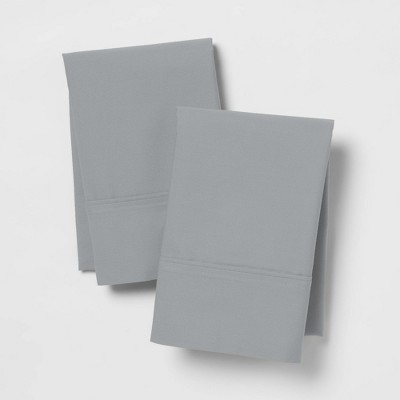 Light Gray Cotton Percale Standard Pillowcases with Embroidered Detail