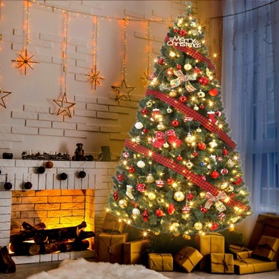 Premium Spruce Artificial Holiday Christmas Tree for Home, Office, Party Decoration w/ 1,450 Branch Tips, Easy Assembly, Metal Hinges & Foldable Base