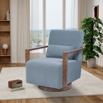 30.31"W Modern Swivel Upholstered Accent Chair with Solid Wood Armrests, 360 Degrees Lounge Reading Chair, 4Q- ModernLuxe