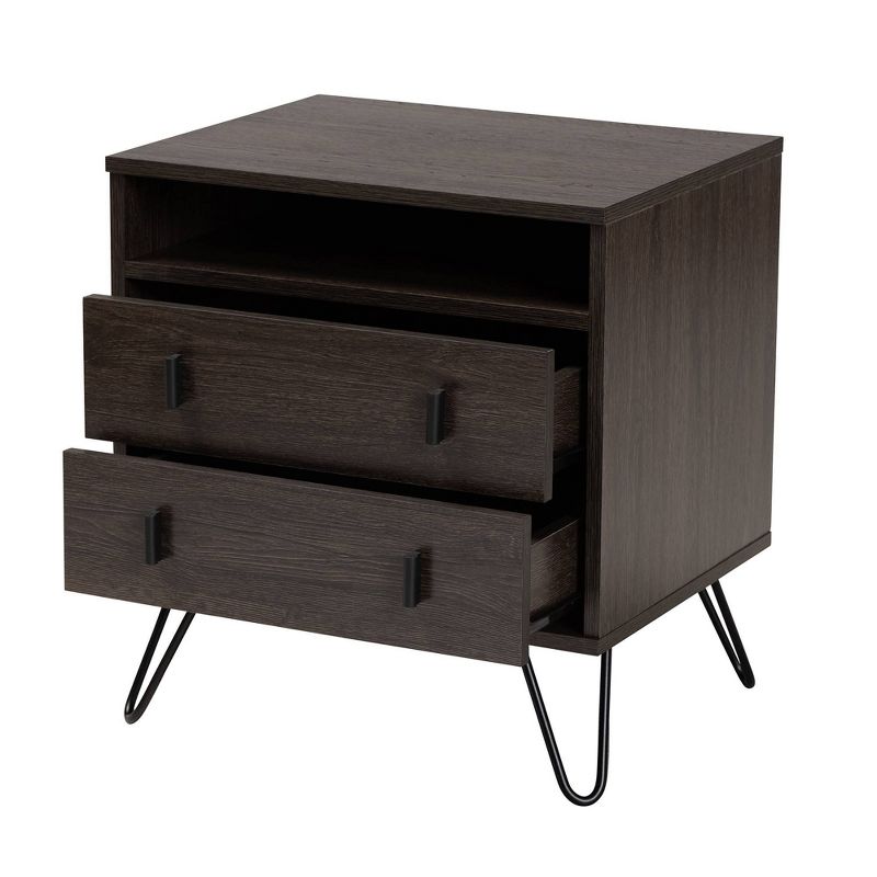 Glover Wood and Metal 2 Drawer Nightstand Brown/Gold - Baxton Studio, 4 of 12