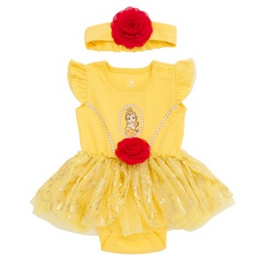 Disney Princess Baby Girls Cosplay Bodysuit With Skirt Overlay & Headband Outfit Set Newborn to Infant - 1 of 4