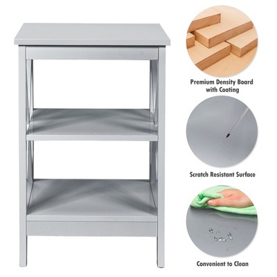 Gray 3-Tier X Design Wooden Nightstand