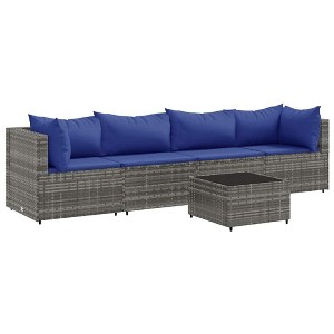 vidaXL Patio Lounge Set with Cushions Sectional Sofa Outdoor 5 Piece Poly Rattan - Gray and Blue - 1 of 4