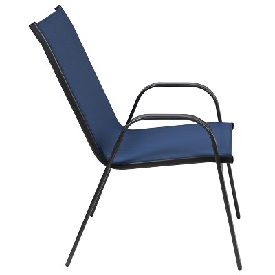 Navy High-Back Metal Frame Outdoor Dining Chair