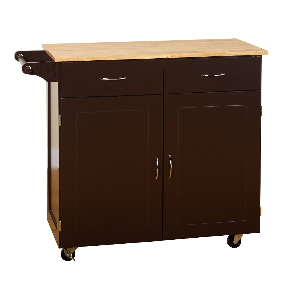 TMS Large Kitchen Cart with Rubber wood Top  Espresso