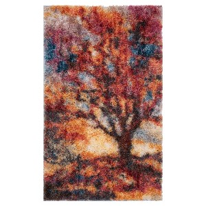 Rust/Blue Tree Loomed Accent Rug 3