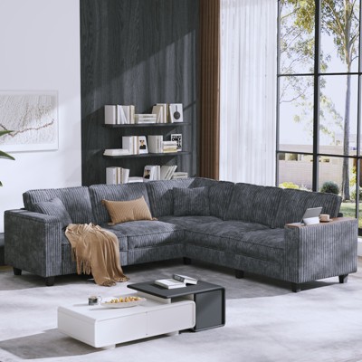 Christopher Knight Home Walter Modern 97''Corduroy L Shaped Sectional Sofa with Armrest Storage
