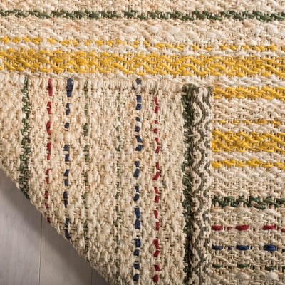 Ivory and Gold 6' Square Handwoven Jute Area Rug