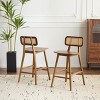 Set of 4 Rubberwood Bar Stools with Rattan Backrest,Indoor Curved Wood Seat Barstools,Counter Height Chairs for Home Bar-Cuddlewood - 2 of 4