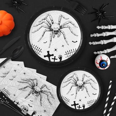 9-inch Black and White Halloween Spider Skeleton Disposable Tableware Set