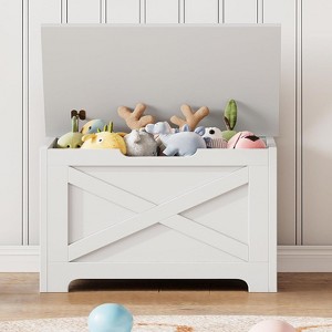 23.6" Entryway Storage Bench,Wooden Storage Chest with U-Shaped Cut-Out Pull, Safety Hinge & Unique Legs - 1 of 4