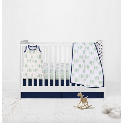 Bacati - Boys Noah Muslin Mint Navy 4 pc Crib Bedding Set with Sleeping Bag